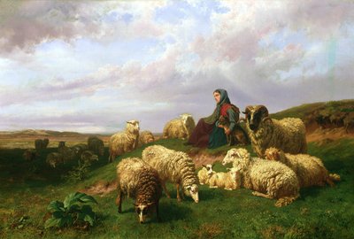 Pastorella che riposa con il suo gregge, 1867 da Edmond Jean Baptiste Tschaggeny